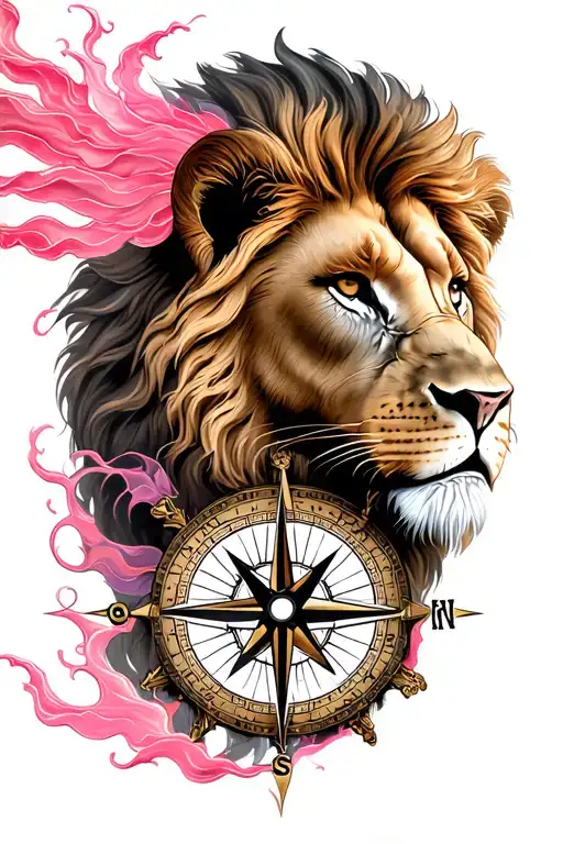 Lion And Pink Winds On A Compass