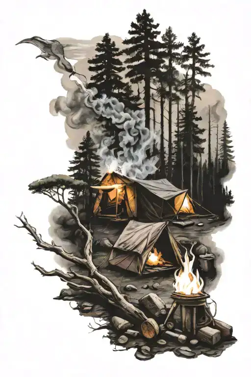 Camping And Fire And Smoke And Darkness