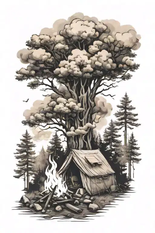 Camping And Fire And Smoke And Forest