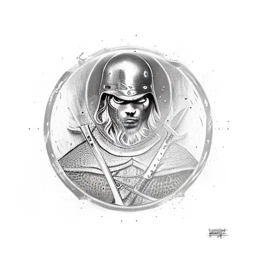 Inside The Circle Is A Fighting Warrior Of The Middle Ages