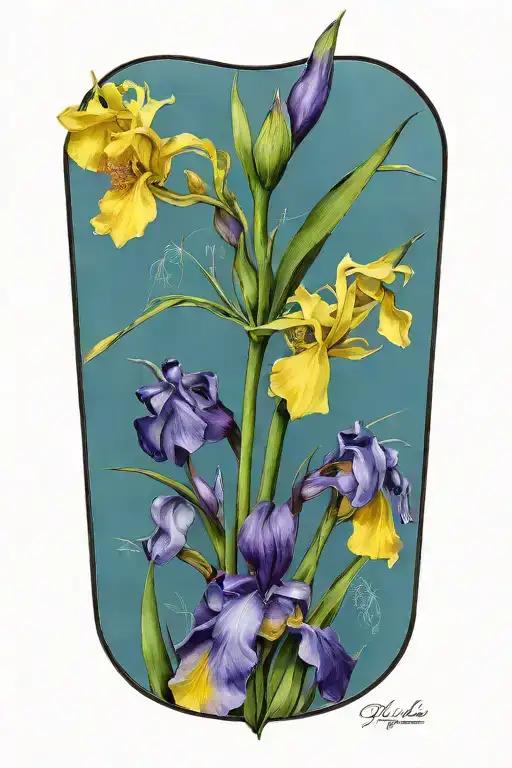 Purple Iris Interwoven With Dandelion Flower