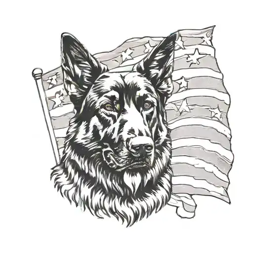 Black German Shepherd With American Flag Mixed