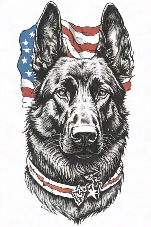 Black German Shepherd With American Flag