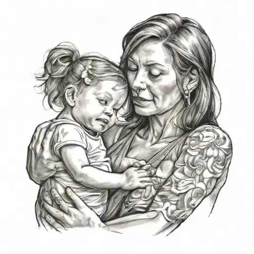 Mother With A Little Girl And Infant Baby Boy