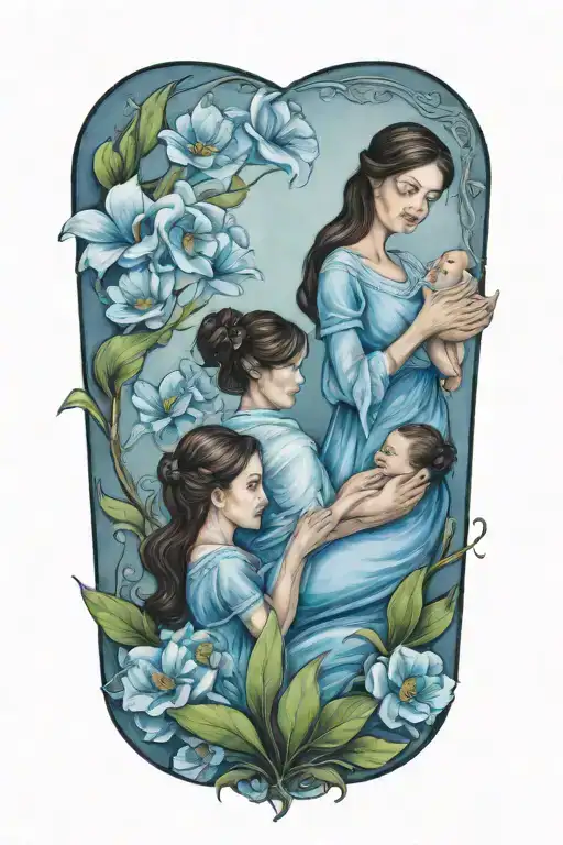 Mother With A Little Girl And Infant Baby Boy