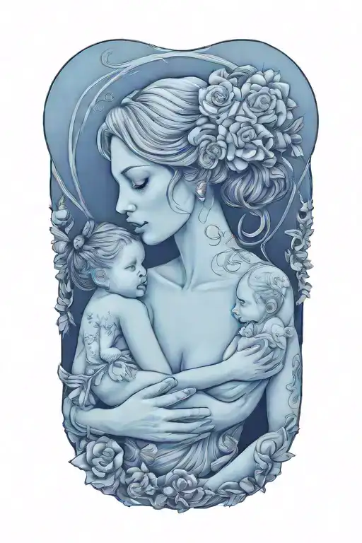 Mother With A Little Girl And Baby Boy