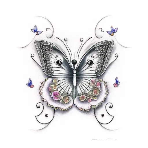 Black Cat With Butterflys And Flowers