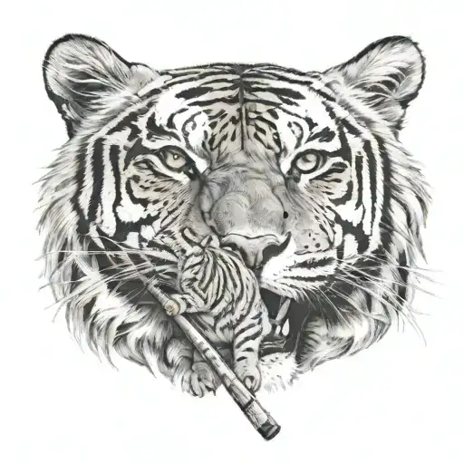 Mama Tiger And Her Baby Cub Hockey Stick