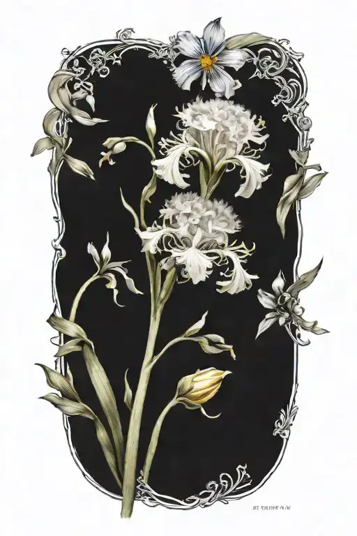 Iris Flower Intertwined Dandelion Flower