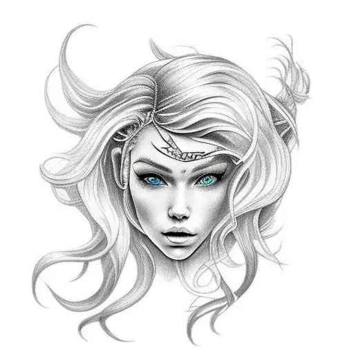 Mermaid With Flowing Hair Swimming Up