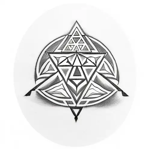 A Blackwork Tattoo Of The Triforce Symbol From Zelda Combined With Musical Notes