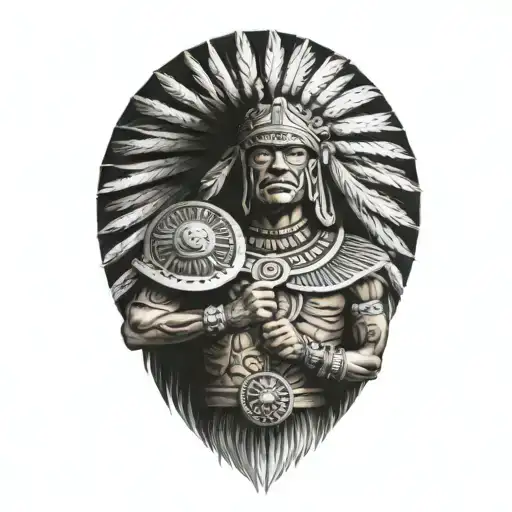 Aztec Warrior With Mexican Flag Waving