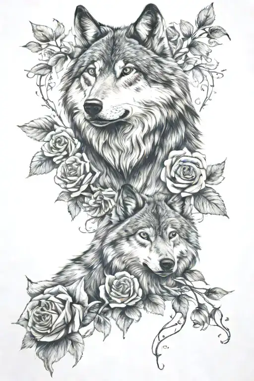 Wolf With Roses