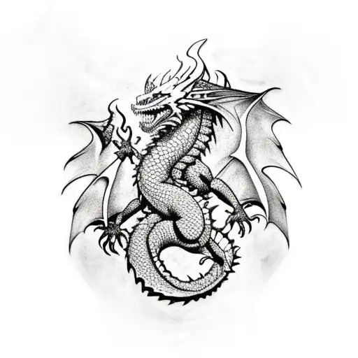 Evil Dragon Climbing Up Left Side Of Back