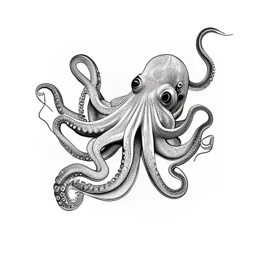 Octopus Realistic Grabing And A Transparent Glass Bottle Witth A Message Inside