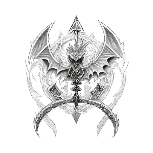 Sketch Style Tattoo Of A Guild Wars Dragon With Zelda's Master Sword