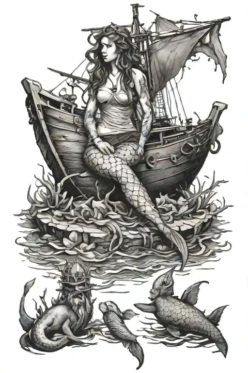 Shipwreck And Mermaid Sitting