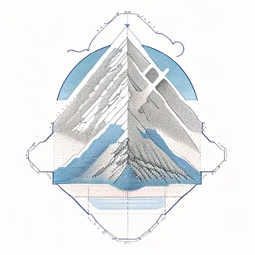 An Engineer's Blueprint Of A Mountain Peak With Clouds Floating Above