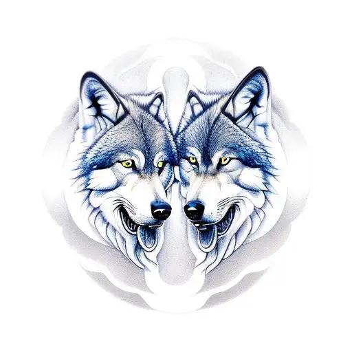 2 Wolves Yin Yang 3D