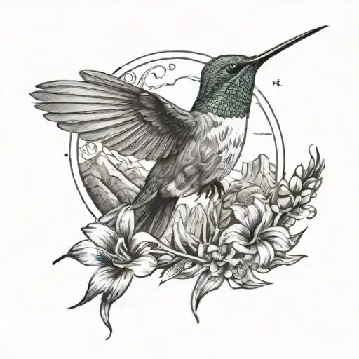 Hummingbird With A Mountain At The Back And A Graduate Symbol Integrated