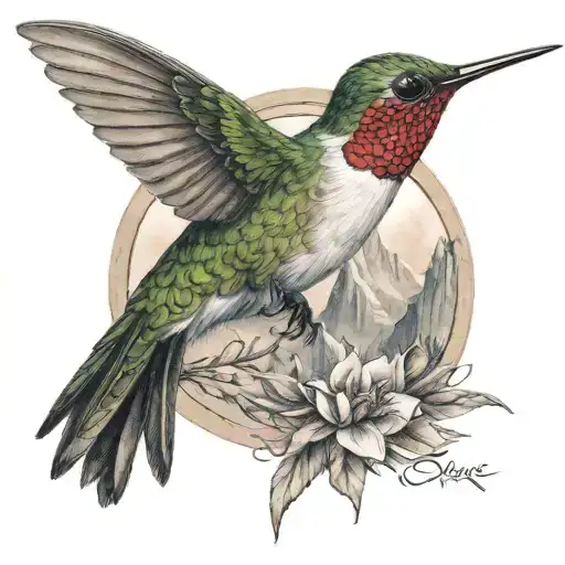 Hummingbird With A Mountain At The Back And A Graduate Symbol Integrated
