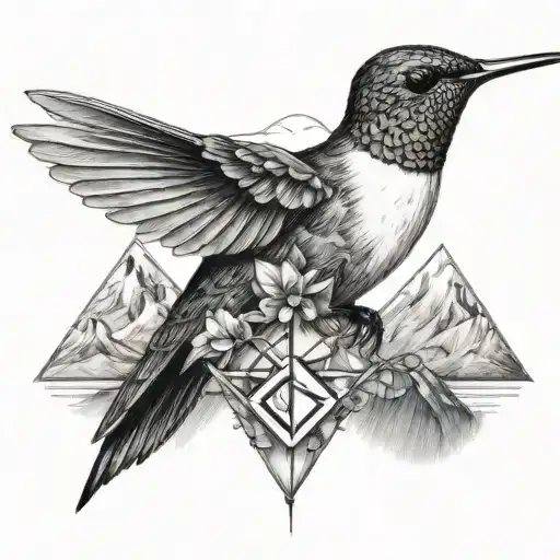 Hummingbird With A Mountain At The Back And A Graduate Symbol Integrated Black And White Color