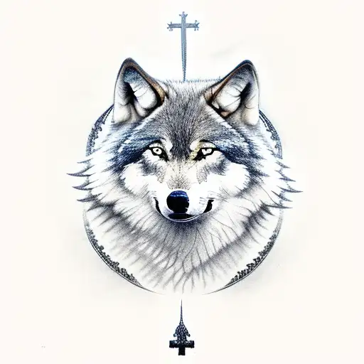 Pack Of Wolves With A Christian Cross In The Middle