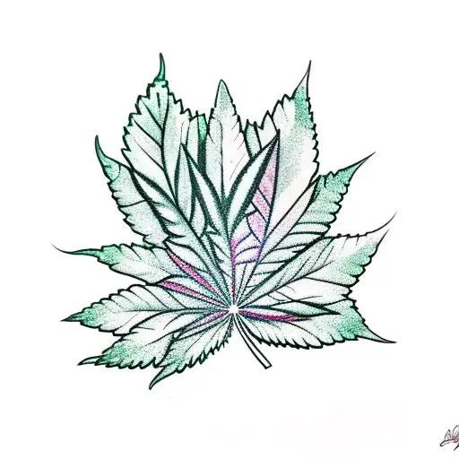 A Realistic Depiction Of A Cannabis Leaf Surrounded By Colorful Flowers