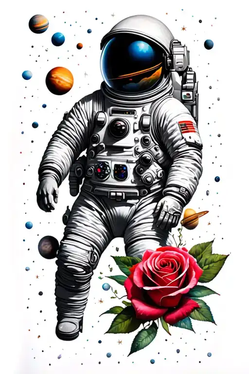 Astronaut And Rose And Planets