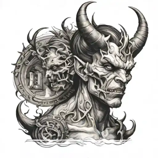 Boy Looking In The Mirror And Seeing The Image Of A Demon