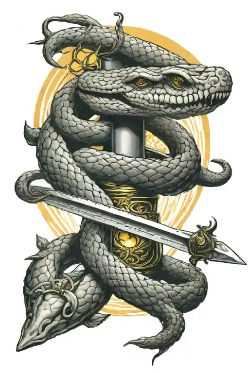 Sword Wrapped Around Snake With Sun At Top
