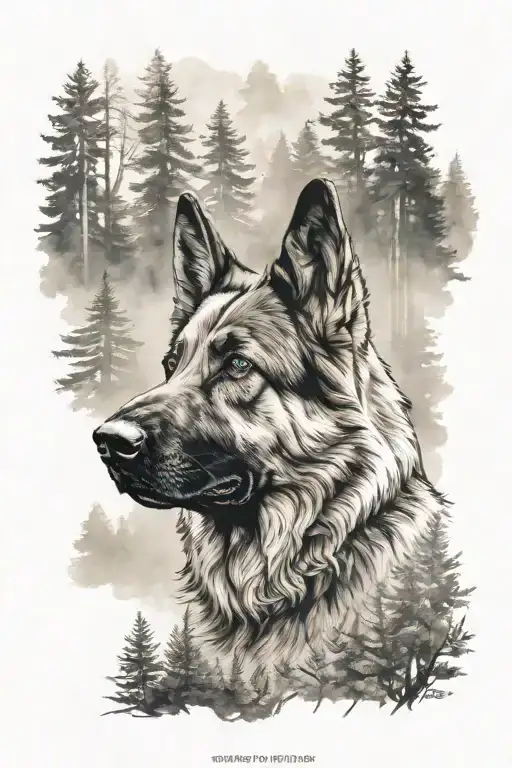 German Shepherd In Misty Forest