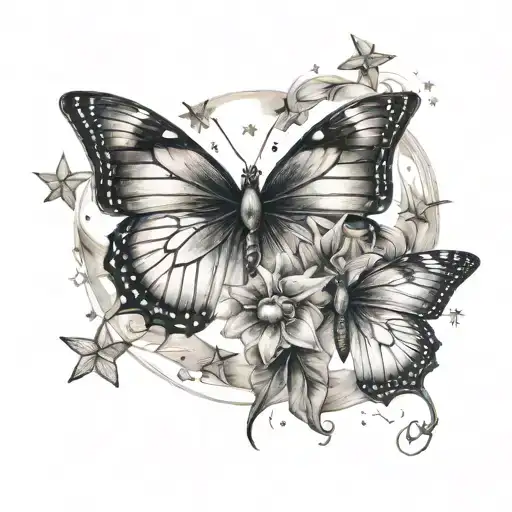 Butterfly And Sun Moon Stars