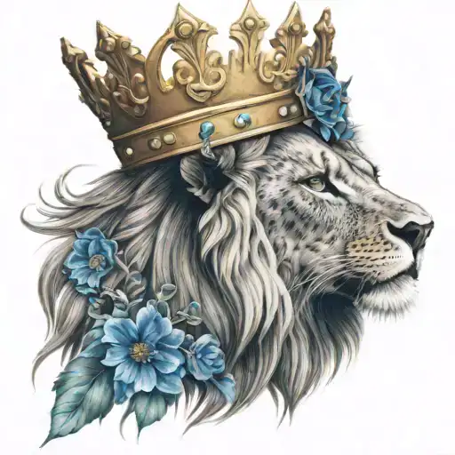 Silent Lion Wearing A Crown With Blue Eyes