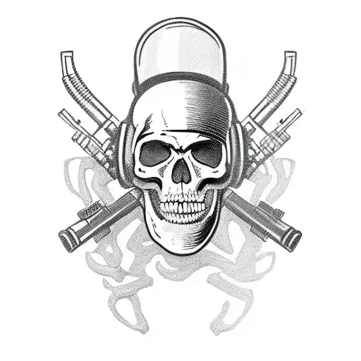 Skeleton With Military Helmet Shooting With An Ar-15 Rifle