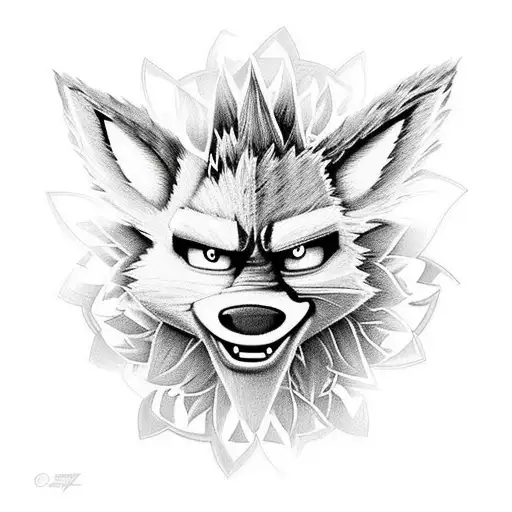 A Mandala Design Featuring Crash Bandicoot's Face In A Unique Floral Pattern