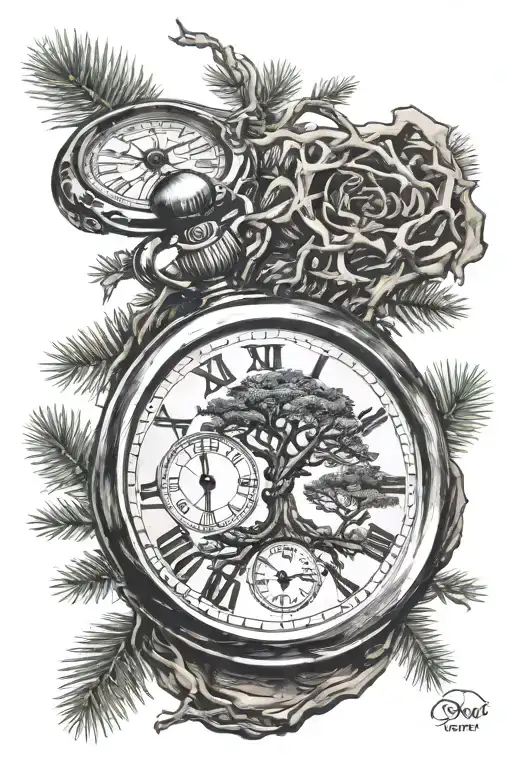 Pocket Watch And Pine Tree Roots