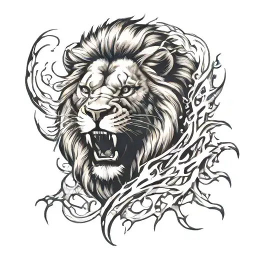 Angry Lion And Fire Flames