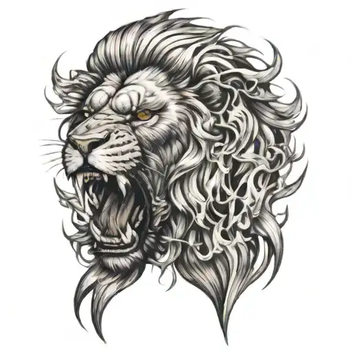 Angry Lion And Fire Flames