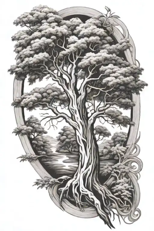 Men's Willow Tree Sleeve Tattoo Featuring