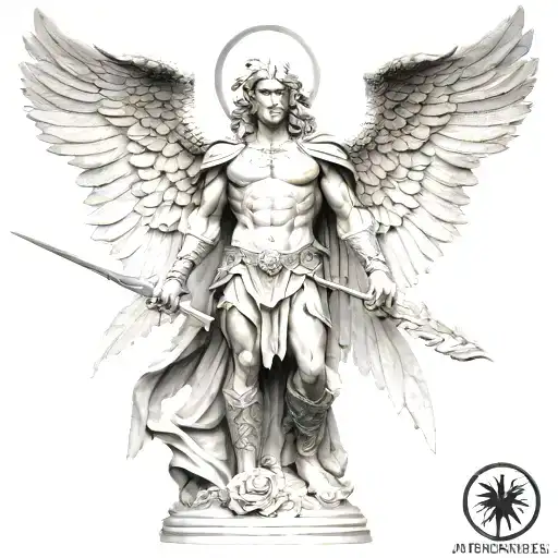 Archangel Michael Statue Standing Stabbing Demon