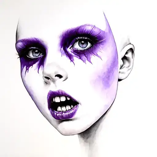 Scary Purple Girl Face Distorted