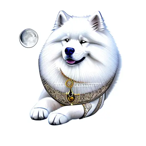 A Samoyed Dog Moon Tattoo On Arm