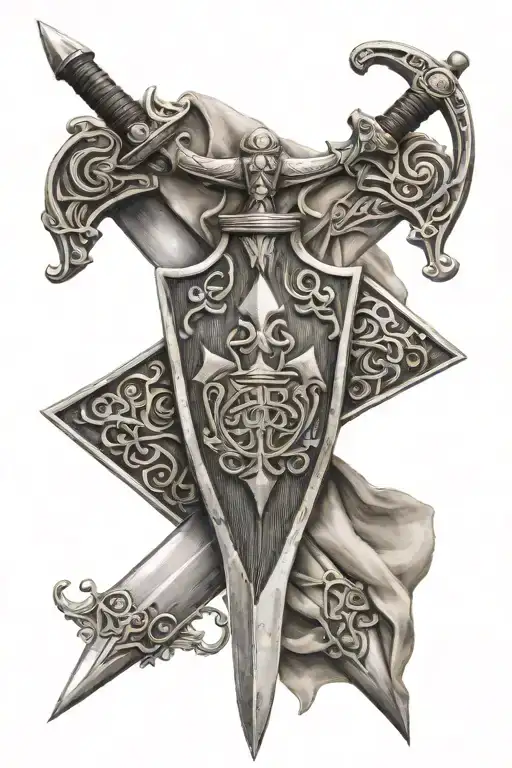 Hebrew Sword And Shield Engraved