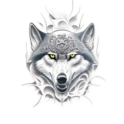 Death Surrounded By A Black Raven And Blue Eyed Wolf