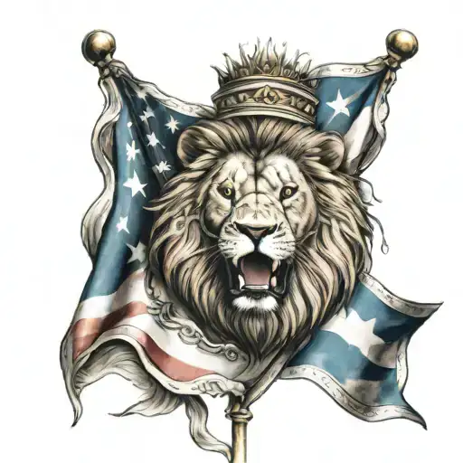 Lion Holding A Flag Banner Wrapped