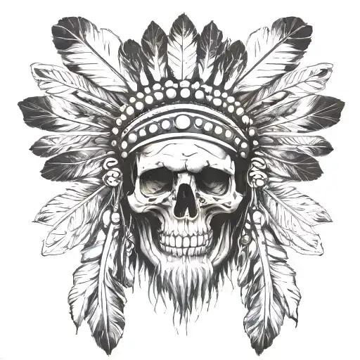 Skull Wearing Indian Headdress Being Worn