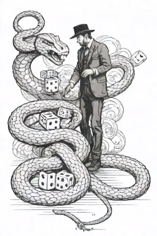 A Man Tames A Snake With Dice Symbolizing The Gamble