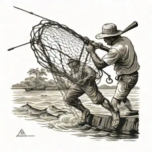 Tocantins River In The Background With Fisherman Throwing A Net In A Perfect Execution