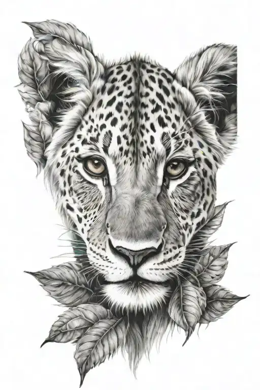 Graffiti Girl Lion Cub And Leaves